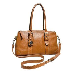 Dooney & Bourke Tan Leather All Weather Satchel Crossbody Bag Medium Top Handle